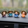Straw Hat Monk Swinging Desk & Car Ornament - Set of 4 Bald Novice Figurines