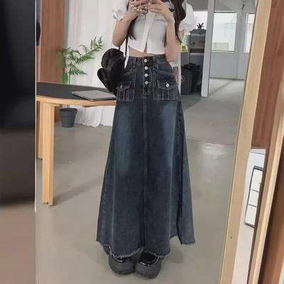 Υψηλόμεση A-Line τζιν φούστα Plus Size - Ρετρό μακριά φούστα για γυναίκες, συλλογή Άνοιξη/Καλοκαίρι 2025