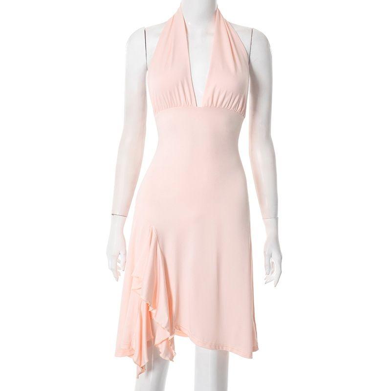 

Вестерн Стиль Новая Мода Сексуальное Открытое Платье с Открытой Спиной и Подвеской на Шею, Пляжное Платье с Открытой Спиной, Сексуальное Платье с Открытой Спиной Pink L