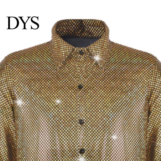 Retro Button Design Shirt Men Performance Shiny Surface Turn-down Collar Single-breasted Long Breathable Sleeves Buttons Satin Club Party Disco Stage
