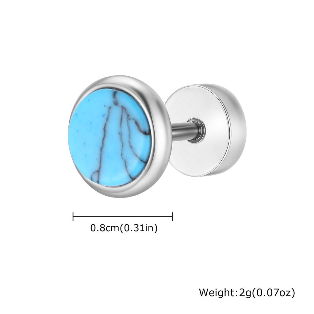 Small Round Natural Stone Stud Earring for Men,Hypoallergenic Stainless Steel Stud Earrings,Hip Hop Fashion Jewelry Gift