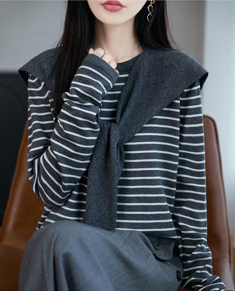 2025 Early Autumn Loose Striped Long Sleeve Wool Knitwear: Stylish Versatile Shawl