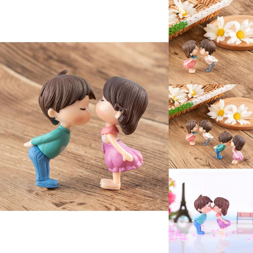 Charming Bench Couple Kissing Dolls Set For Exquisite Miniature Garden Decor