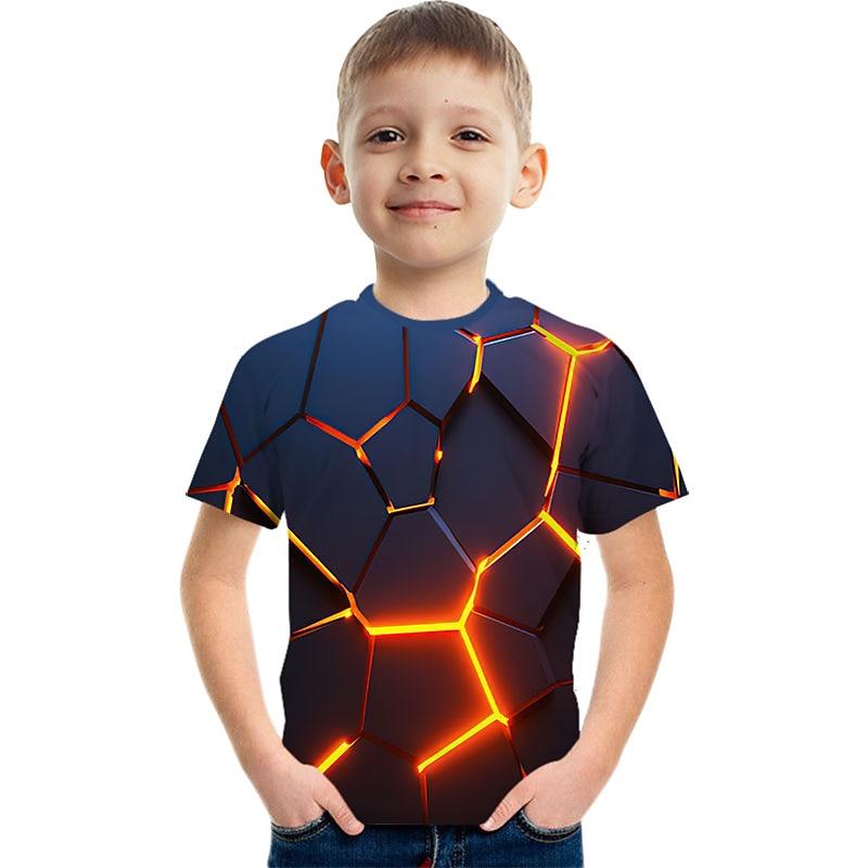 

Boys 3D Graphic Color Block Optical Illusion T shirt Tee Short Sleeve Summer Active Sports Streetwear Kids 3-12 Years 100