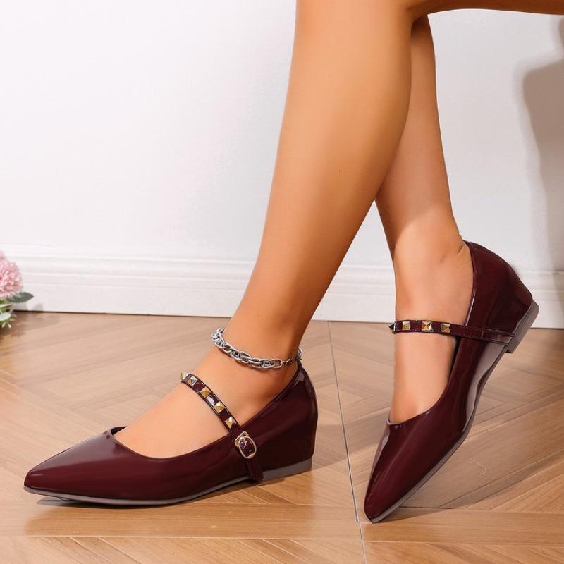 Women's French Style Mary Jane Shoes Female Soft Leather Ballet Shoes Women Flat Single Shoes Comfortable Slip-On Dressy Shoes