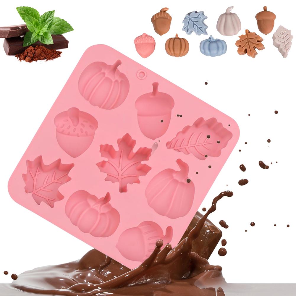 2 Pack Autumn Silicone Molds 9 Cavity DIY Fall Baking Molds Pumpkin Maple Leaves Acorns Mold for Thanksgiving Harvest