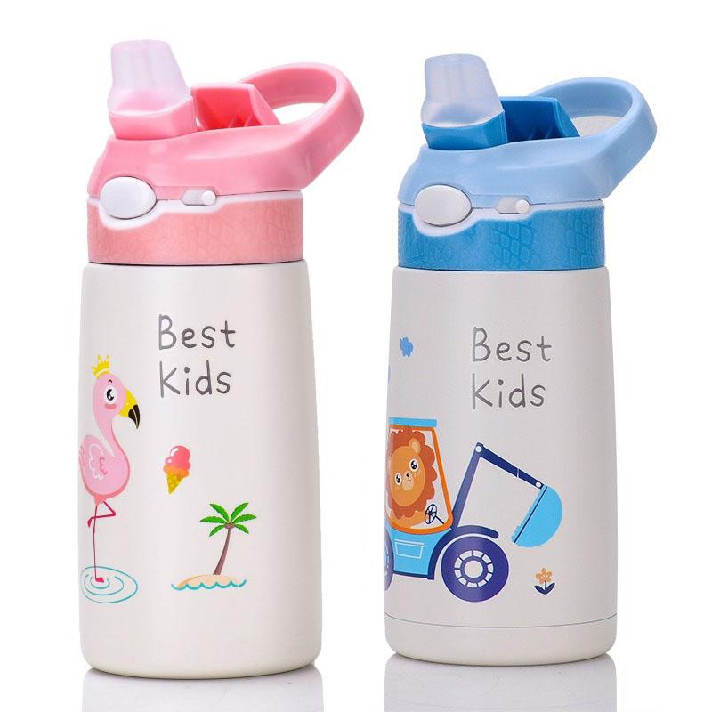 400ml Thermos Water Bottle For Kids Baby Cartoon Duck Straw Cup 316 Stainless Steel Vacuum Flask Outdoor Portable Thermos Cup