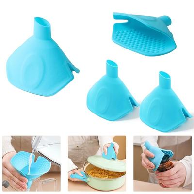 Multifunctional Silicone Funnel Set with Insulation Clamp - Fan-Shaped Aperture Funnel & Anti-Scalding Clip for Kitchen Dishes, Easy To Use