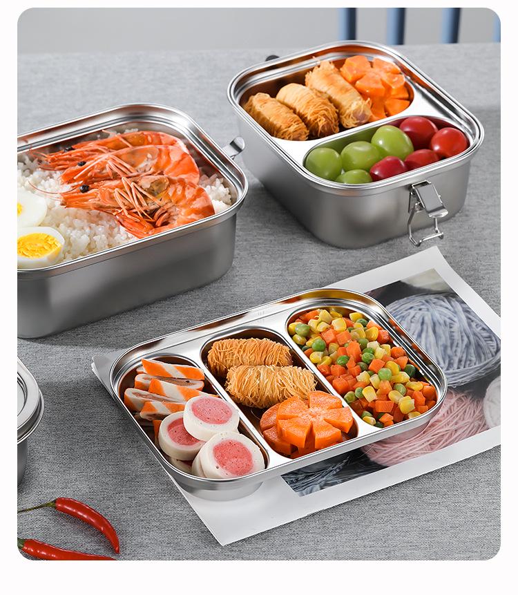 304 Stainless Steel Bento Lunch Box with Lid & Handle - Portable, Sealed Meal Container for Students & Office Workers
