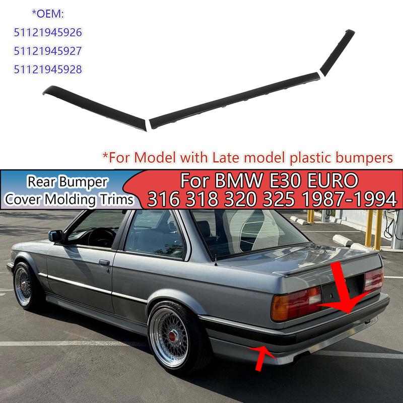 A Set Of Rear Bumper Cover Molding Trims For BMW E30 EURO 316 318 320 325 1987-1994 Replacement 51121945928 Car Accessories