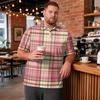 Men's Big Size Polo Shirt Short Sleeve Breathable Golf Shirt Casual Workwear Collared Button Up Shirt with Checkered Print