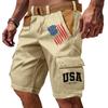 Men's Casual Multi Pocket Cargo Shorts with Flag and Letter Print Design Functional Workwear Shorts Without Belt Suitable for Outdoor Activities