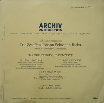 LP Record JOHANN SEBASTIAN BACH FESTIVAL ST Brandenburgische Konzerte Nr. 1 FD 14242APM Archiv Produkti 1962 Germany Classical Used