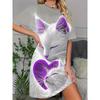 Plus Size Women'S Nightgown In Pink with a Cute Cat Print, Featuring a Loose Long Short-Sleeve T-Shirt Style, Per… More