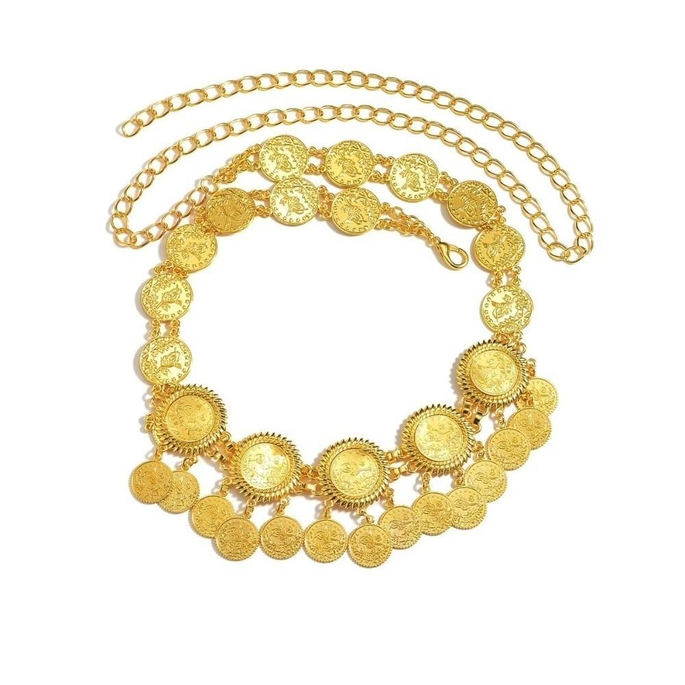 Fashion Gold Color Waist Chain Coin Tassel Handmade Bridal Jewelry Belt Metal Ethnic Style Waist for Wedding Gown Long Dress