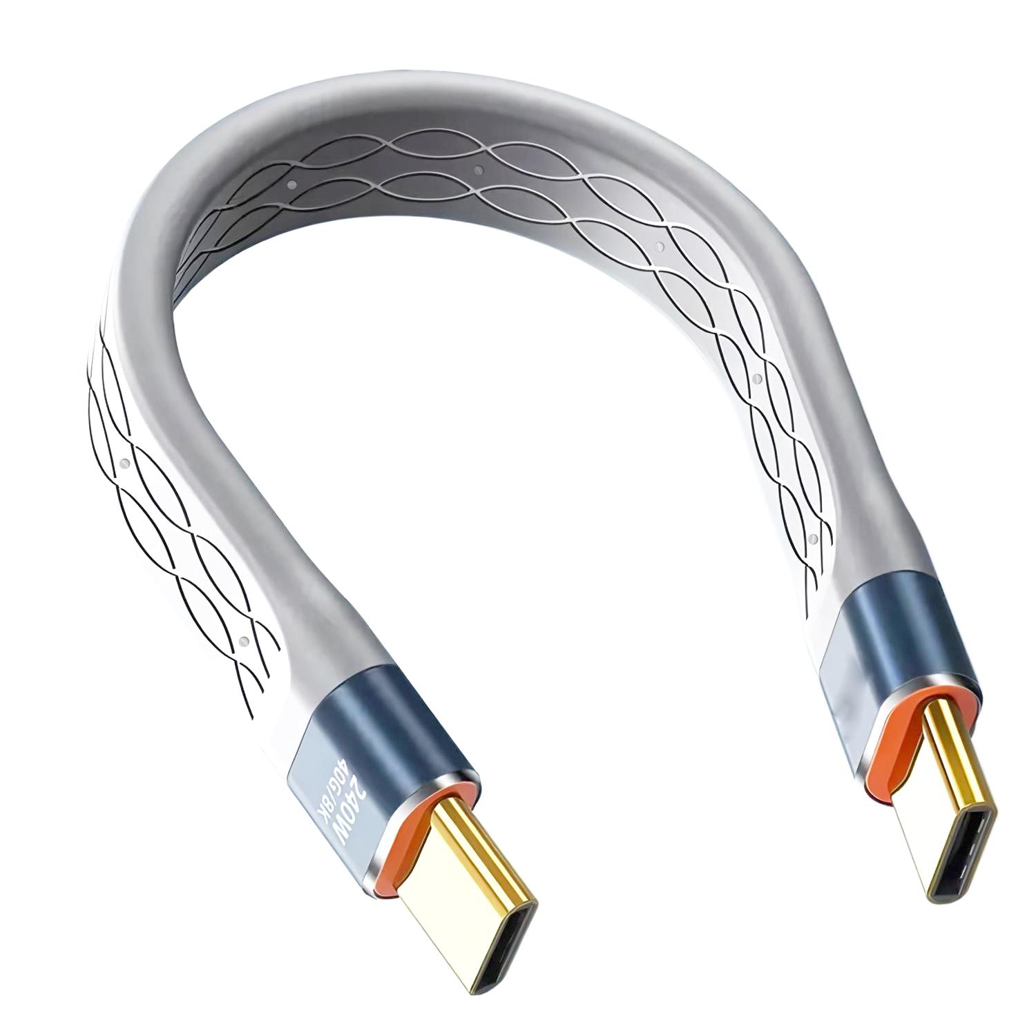 

240 Вт 40 ГБ Короткий кабель USB C – USB C Шнур швидкого заряджання типу C Передача даних 40 Гбіт/с Кабель-подовжувач 8K Flat Data Charge сірий колір
