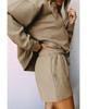 Azura Exchange Apricot Khaki Textured Long Sleeve Top and Drawstring Shorts Set