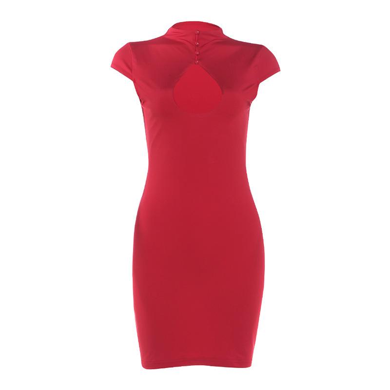 KDA European and American summer new women's clothing button collar sexy hollow waist hip dress