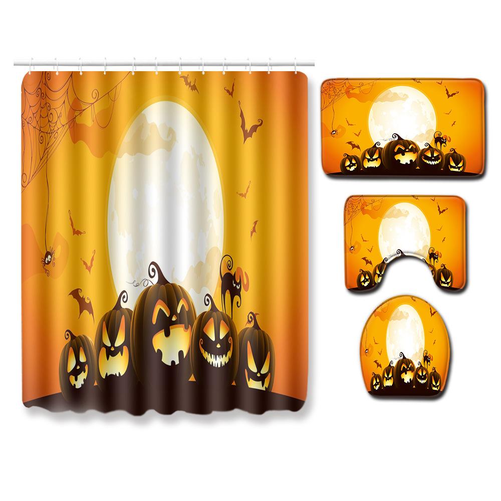 Halloween Bathroom Four-Piece Combination Set Bedroom Non-Slip Carpet Floor Mat Door Mat