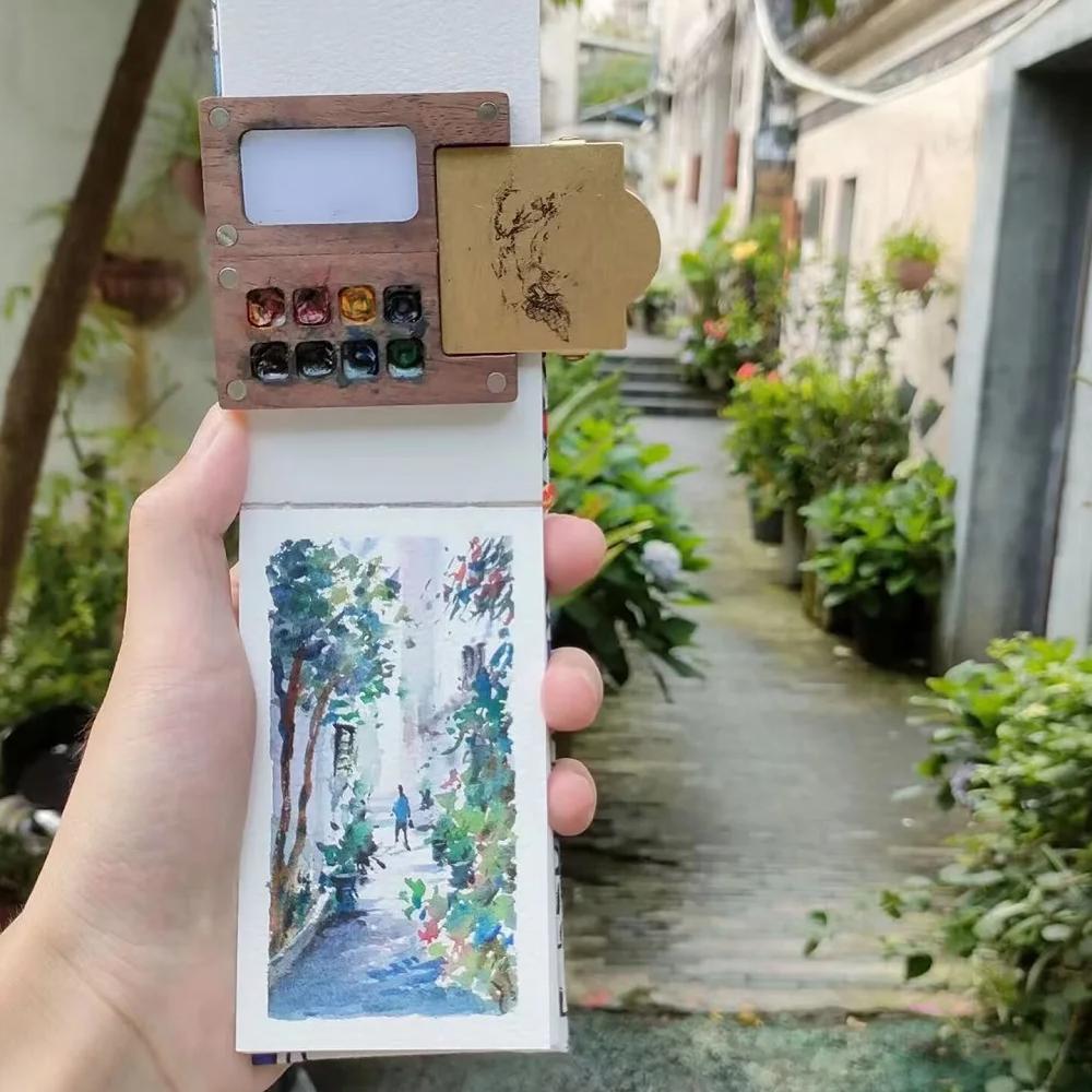 Black Walnut Wooden Paint Empty Box Empty Box 8 Grid 0.5ml Watercolor Paint Palette Acrylic