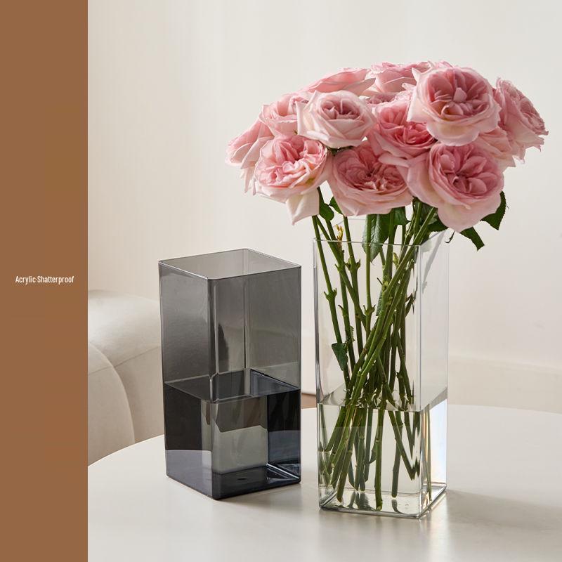 Transparent Acrylic Square Vase, Drop-Proof, for Flower Arrangements, Lucky Bamboo, and Elegant Decor in the Living Room