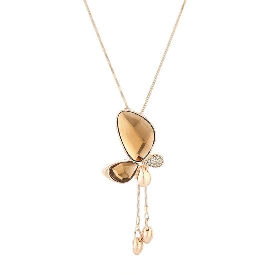 

Women Rhinestone Inlaid Butterfly Tassel Pendant Long Chain Necklace Jewelry шампанского
