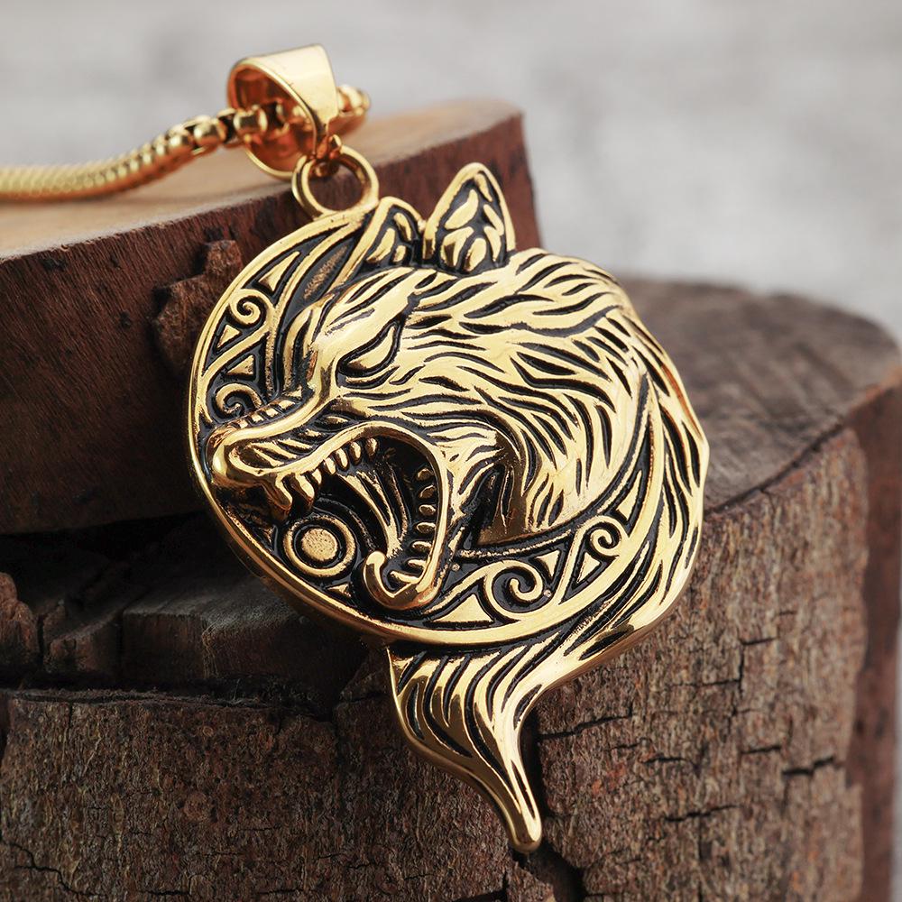 2025 Viking Wolf Head Pendant Necklace - Stainless Steel Men's Punk Jewelry