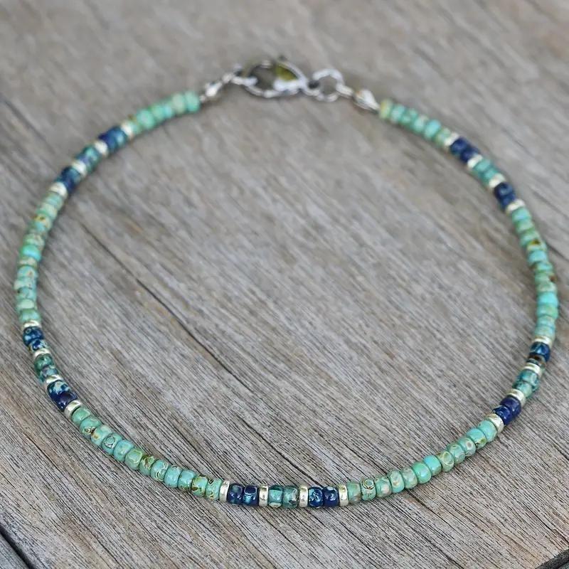 Bohemian Turquoise Gold Spacer Anklet – Dainty Spiritual Foot Jewelry, Calm Protection Gift for Women