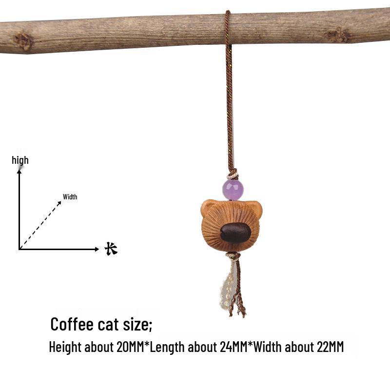 Peach Wood Coffee Bean Teddy Bear Heart Handbag Charm Pendant Keychain