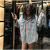 Blue Plaid Shirt Jacket Women's Spring Autumn 2025 New Elegant High-End Feel with Button Down The Front Female Casual Loose Blouses