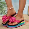 Flower Wedges Sandals for Women Plus Size Rainbow Thick Bottom Slippers Woman 2025 Summer Lightweight Chunky Platform Flip Flops