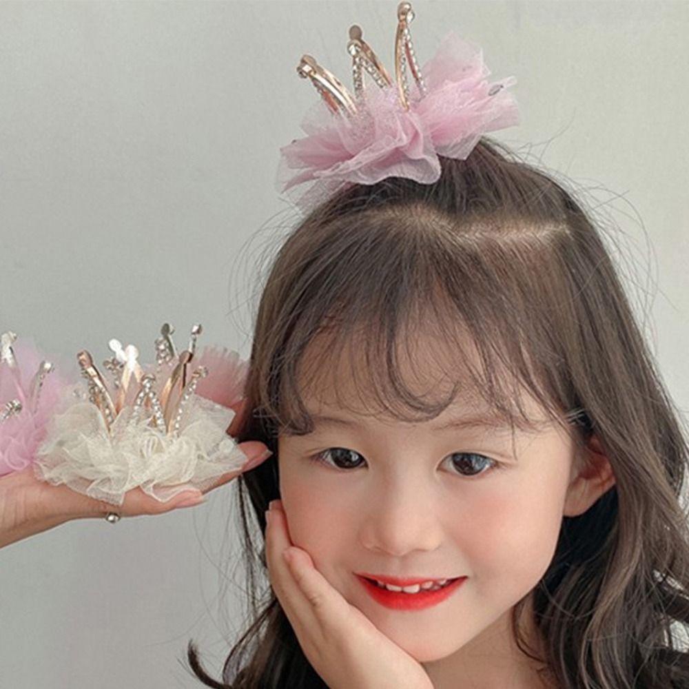 Cute Adorable Tiara Gauze Pearl Headdress Rhinestone Girl Hairpin Hair Clip Headwear Hair Accessory