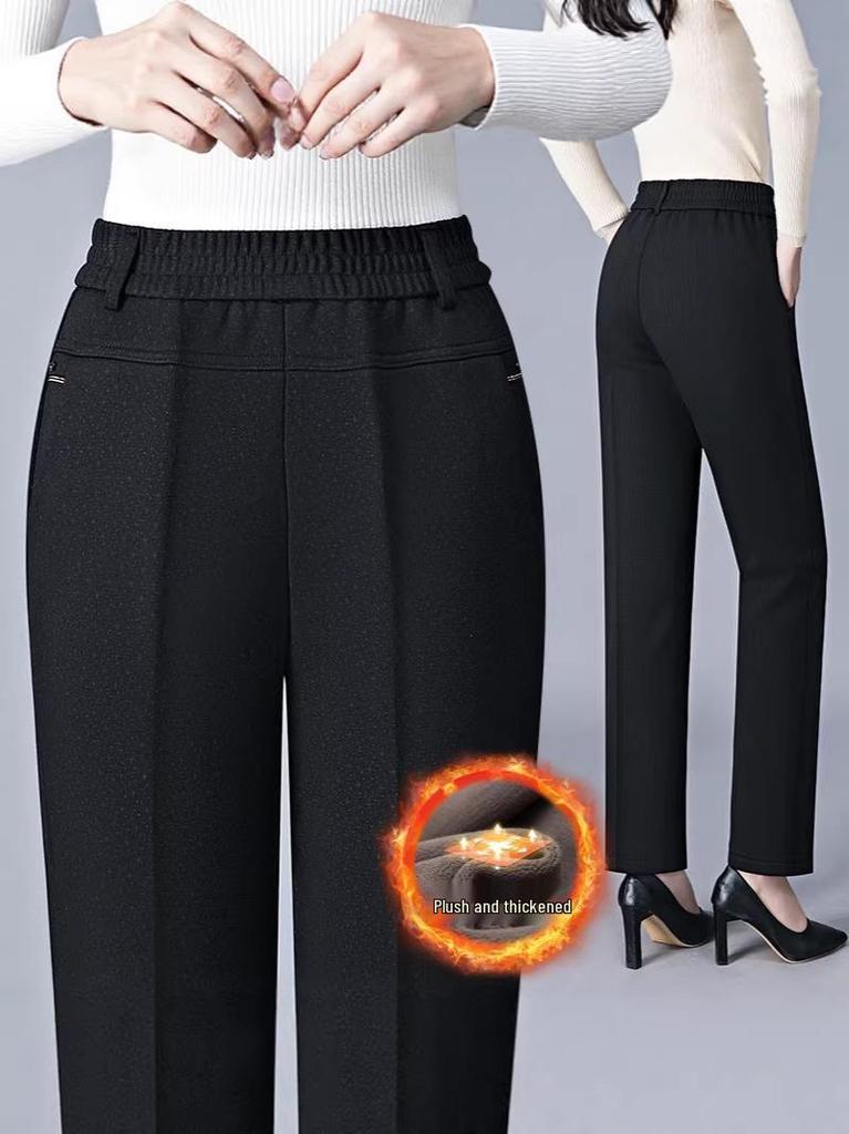 Plus-Fleece Women's Pants - Thick, Loose Straight-Leg for Petite and Middle-Aged Women, Perfect for Autumn and Winter Outdoors