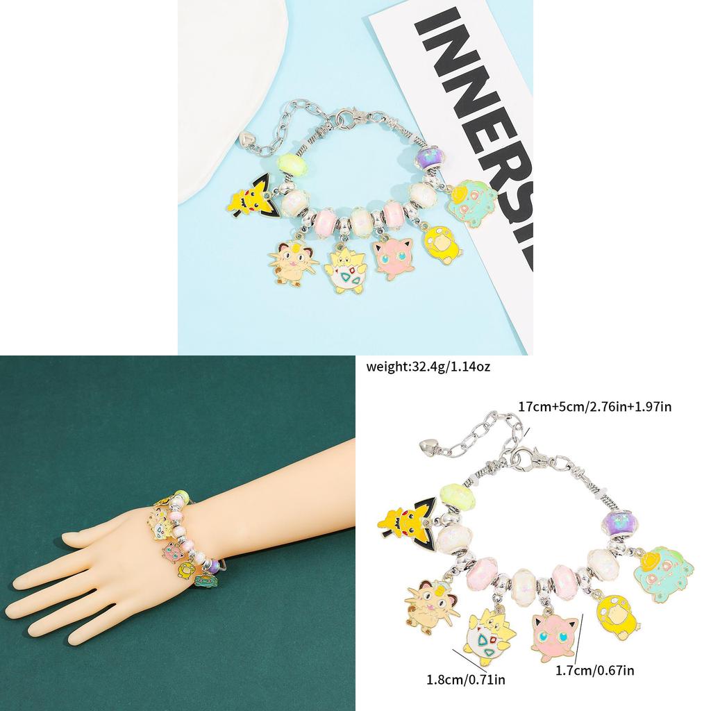 Gioielli Cartoon Pikachu Lega di Zinco Braccialetto con Perline Fai da Te Per Regalo