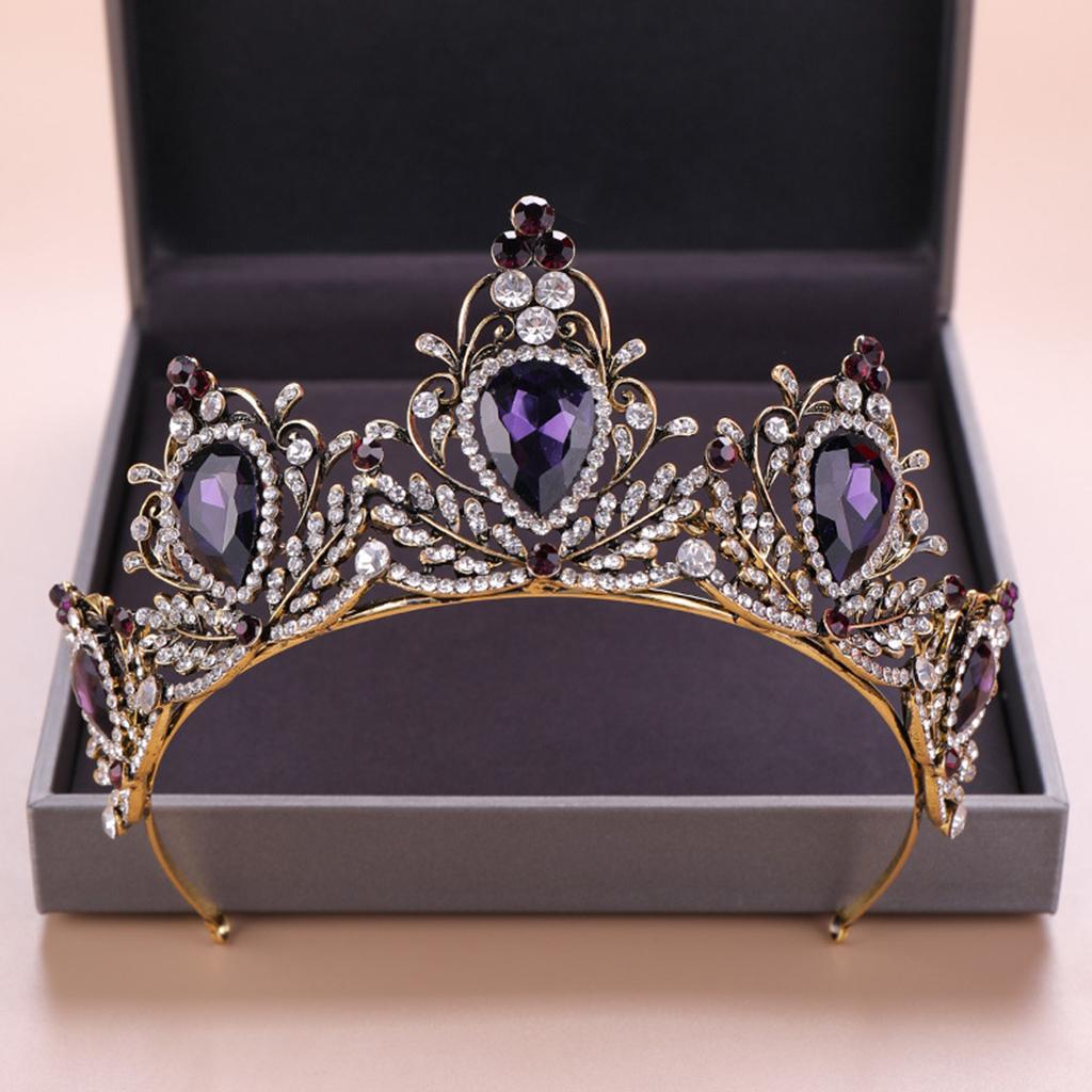 Glow Fashion for Rhinestone Stone Headband Luxury Purple Vintage Crown for Festi