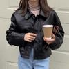 Women's European Style Brown PU Leather Jacket - Retro Petite Spring/Autumn 2025
