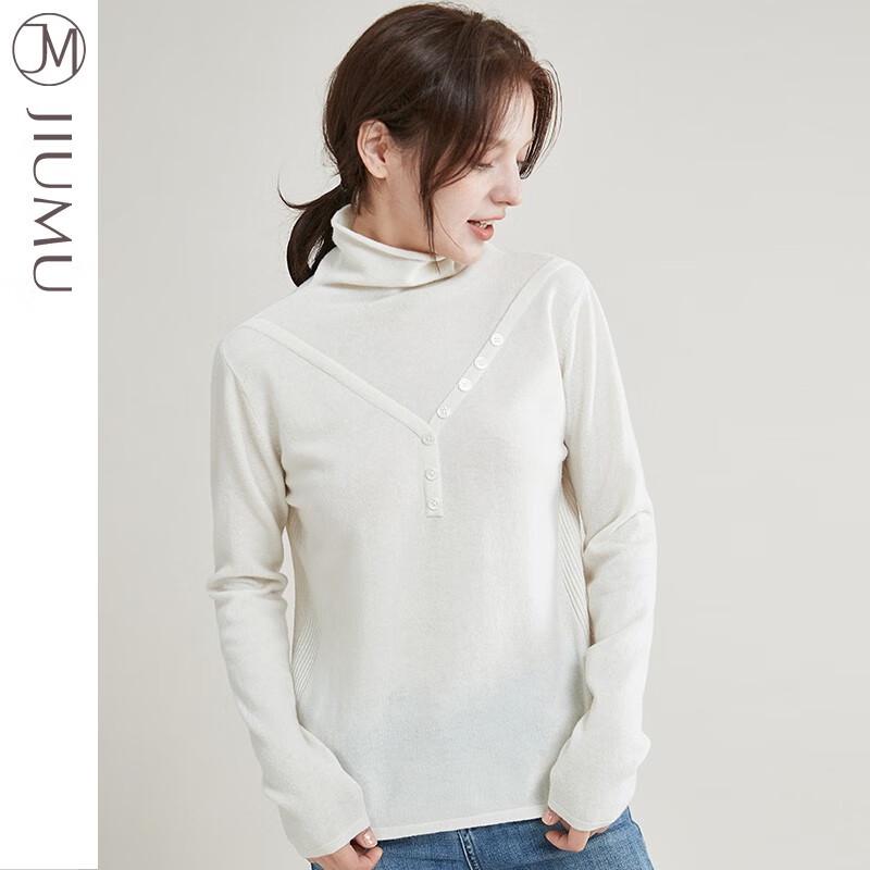 JIUMU Women's Turtleneck Pullover Faux Two-Piece Wool Sweater