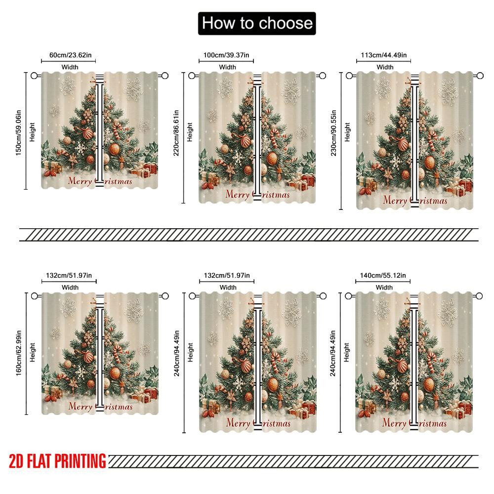 2pcs,2D plane printing Curtains&Window Treatment Christmas Tree (2) Versatile Polyester Fabric (without rod) Decorations Inside