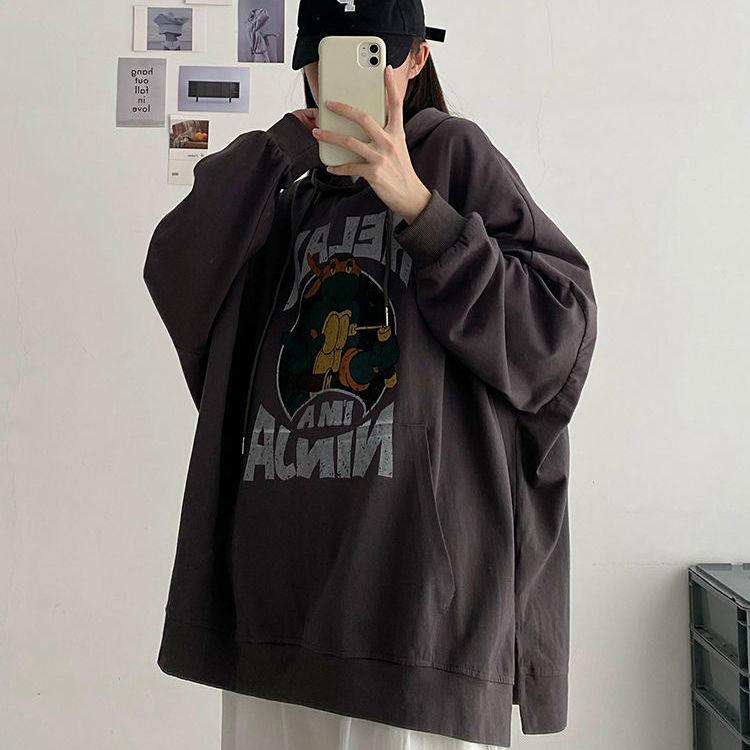 Plus Size Women Spring Autumn Korean Style Hoodie Loose Casual Hooded Sweatshirts Oversized Printed Tops