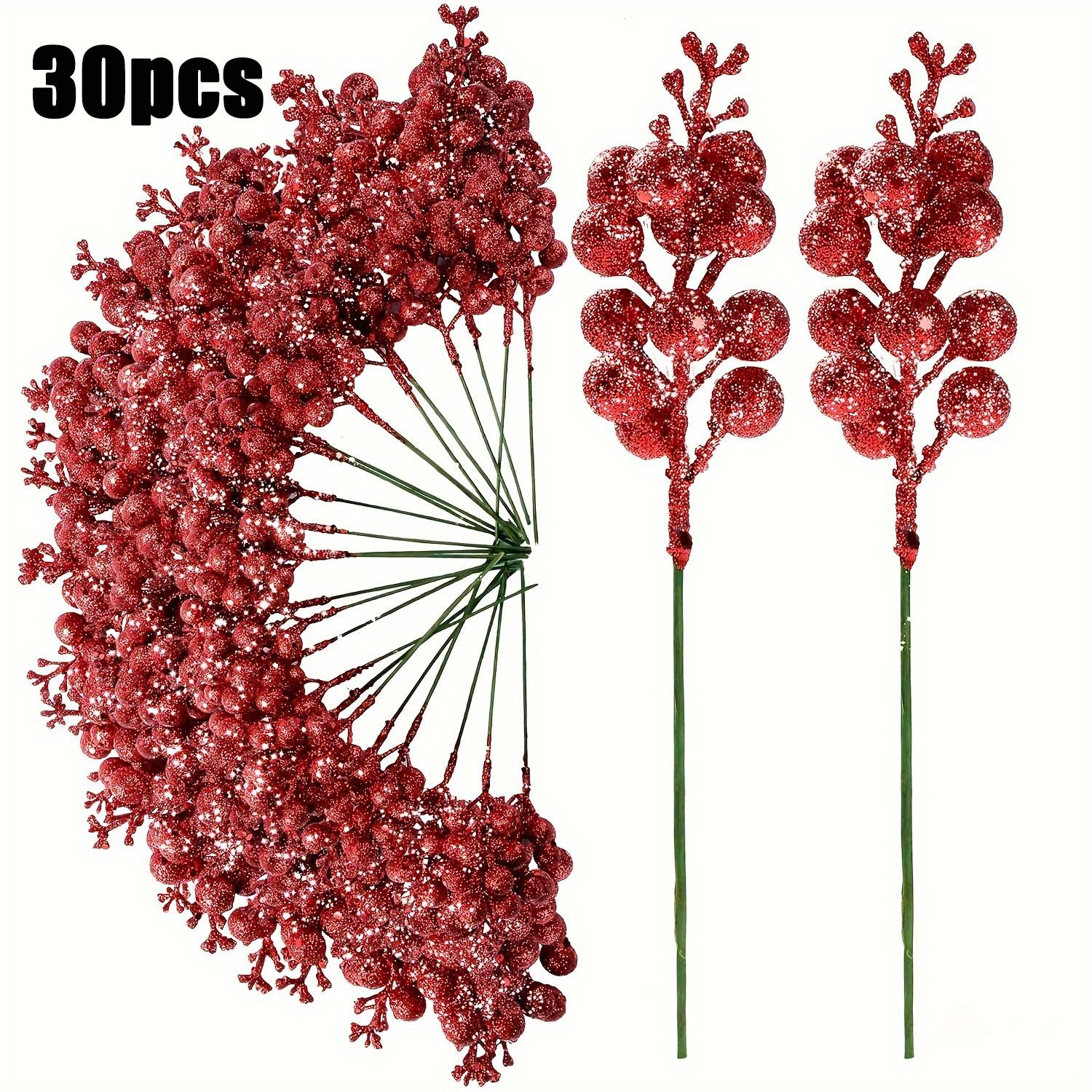 

30 штук сверкающих ягодных стеблей, искусственные ветки клюквы, новогодние украшения ко Дню святого Валентина, материалы для изготовления венков своими руками, подарки, праздничное украшение дома красный