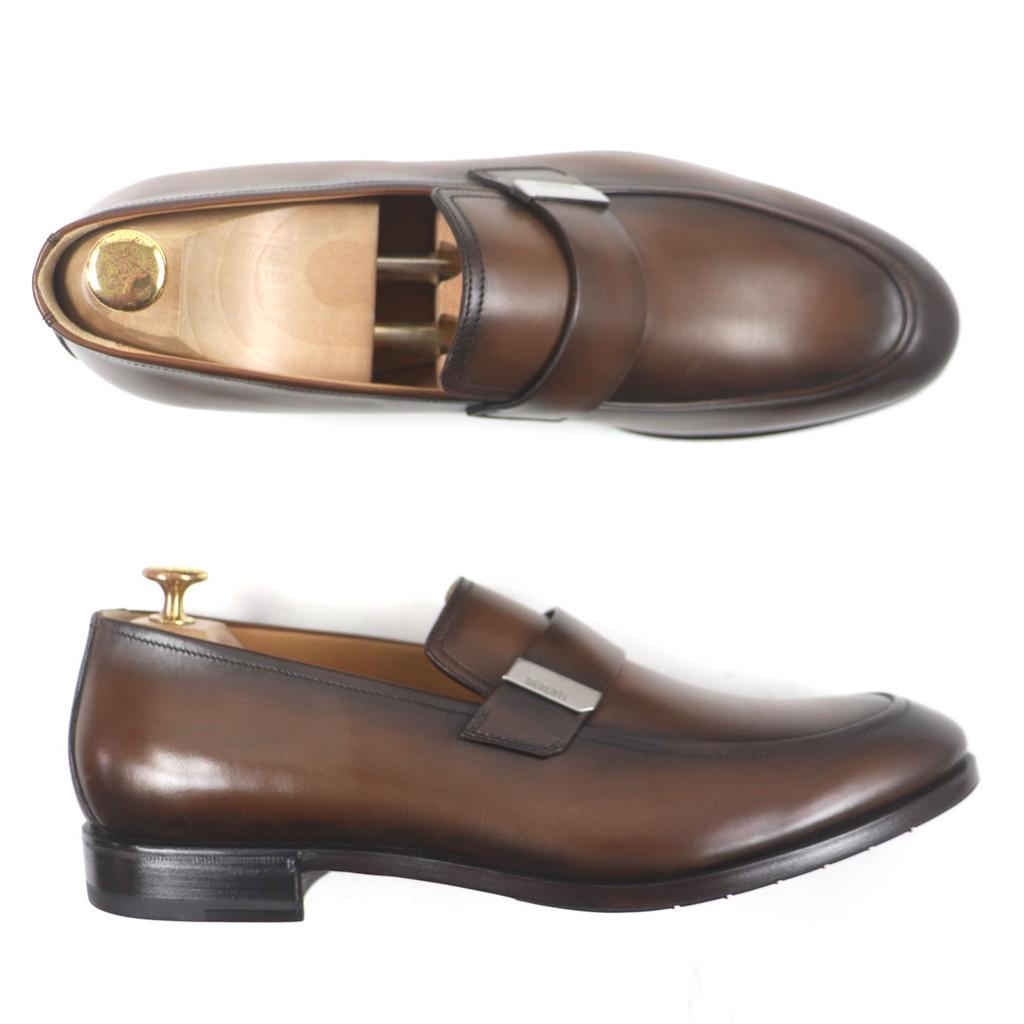 BERLUTI loafers Refret Patine U-tip Logo engraved Metal Brown leather mens 9.5 Used