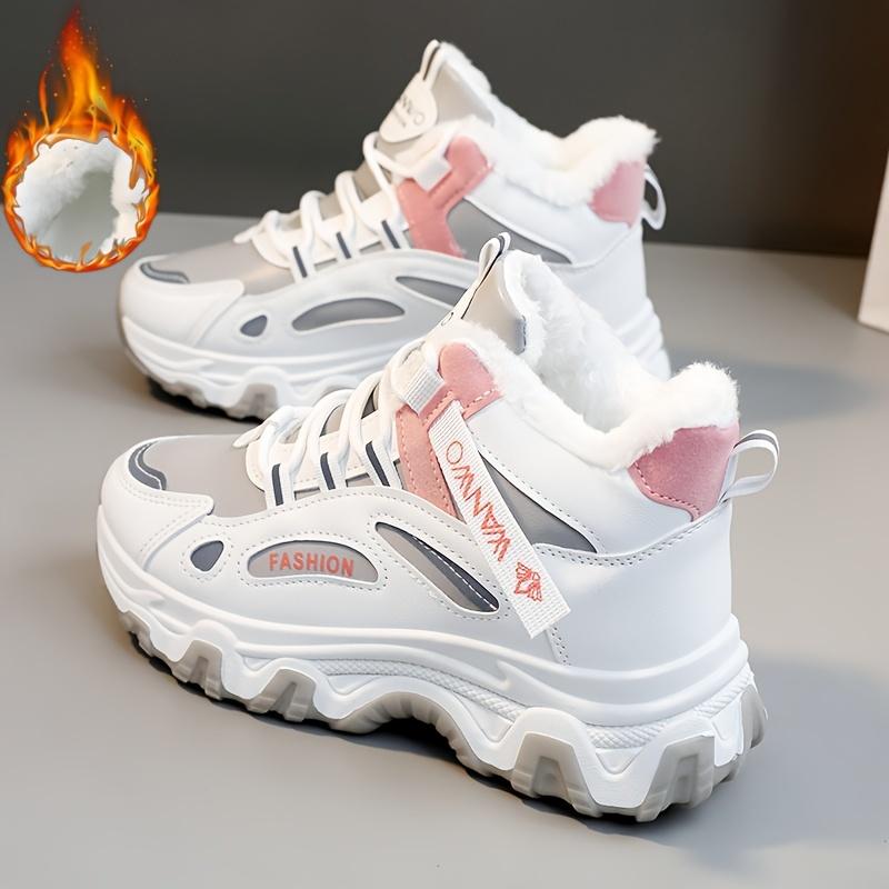 Little White Shoes for Women,  New Black Versatile Leather Board Shoes, Autumn Winter Velvet Flat Top High Top Sports Shoes