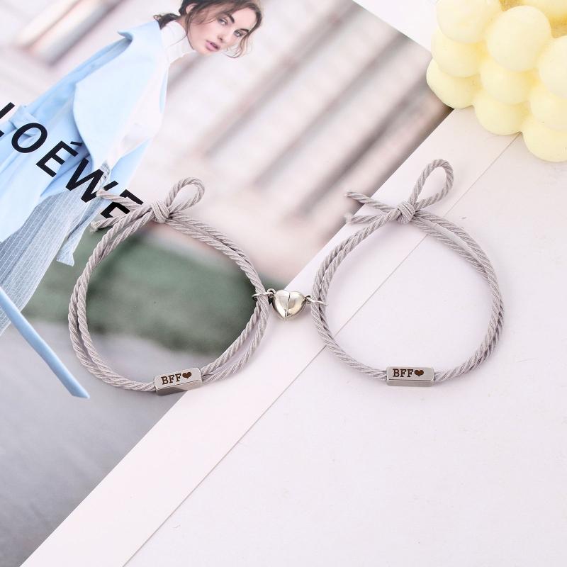 2 Pieces Friendship Bracelet Matching Heart Wristband for Women Men Magnet Bracelets Set for BFF Friends Rope Bracelet