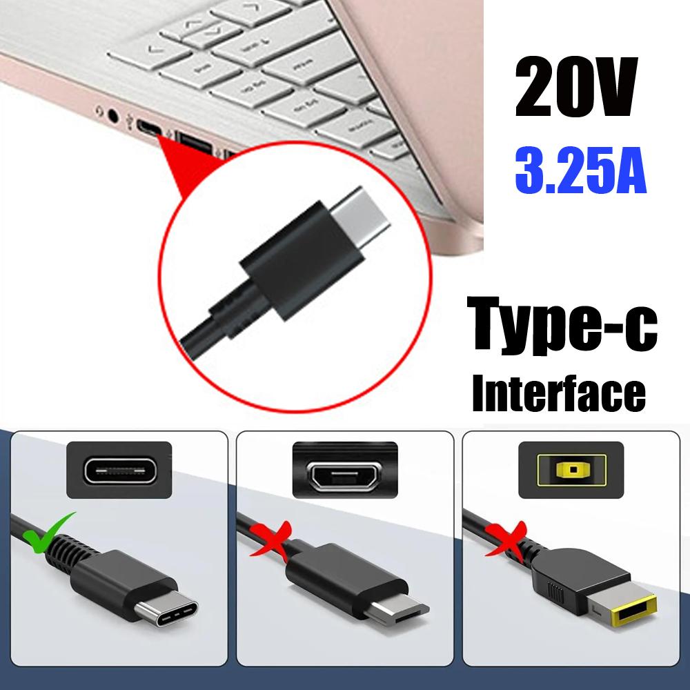 65W 20V 3.25A USB C Power Adapters For Lenovo ThinkPad Laptop Type C Charger Adapter Fast Power Charging TYPE C Laptop Charger