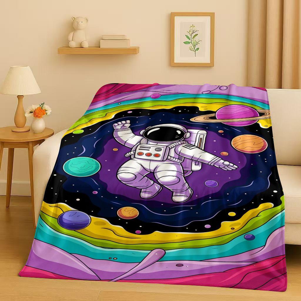 3D Cartoon Astronaut Spaceman Planet Flannel Blanket,Ultra Soft Plush Throw for Home Bedroom Bed Sofa Cover Kid Christmas Gift