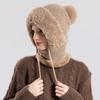Solid Color Scarf All-In-One Hat Plush Balaclavas Hat Simple Winter Fur Cap Mask Set  Riding