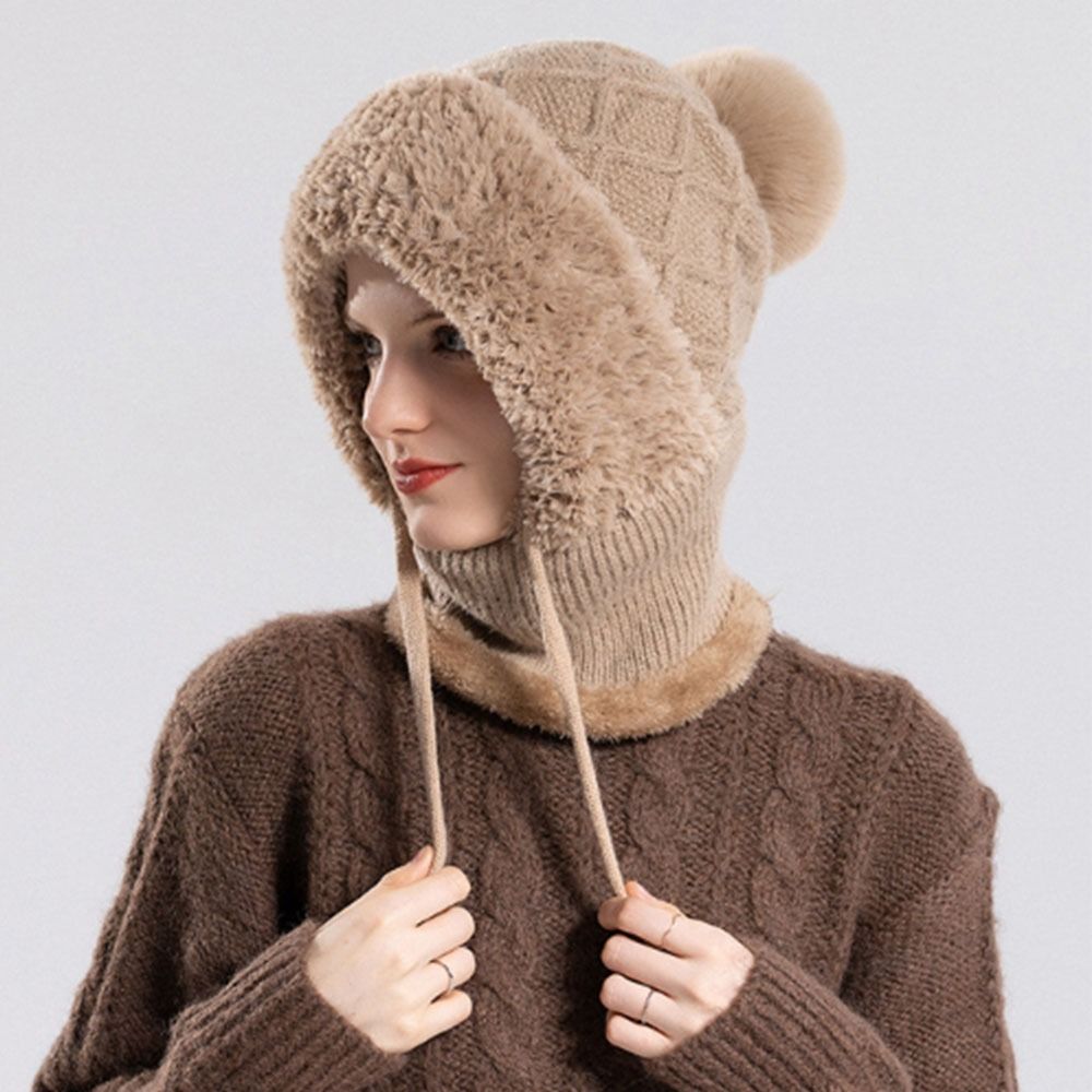 Solid Color Scarf All-In-One Hat Plush Balaclavas Hat Simple Winter Fur Cap Mask Set  Riding