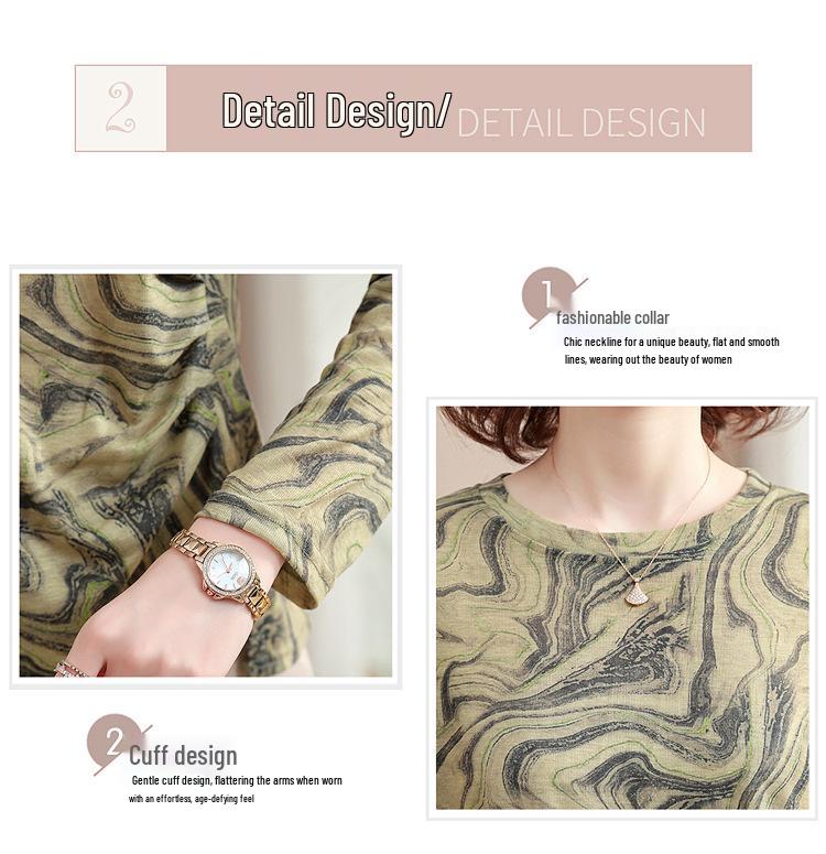 2025 Spring Irregular Long Sleeve T-shirt for Mothers, Fashionable 40s-50s Base Layer Top