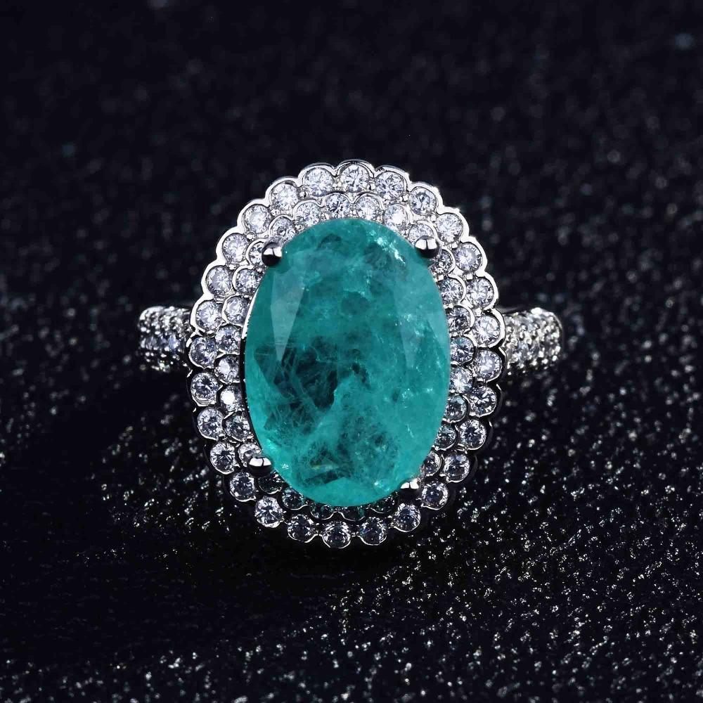 Open Ring Women Micro Paved Full Diamond High Carbon Pear Shaped Imitation Paraiba Ring