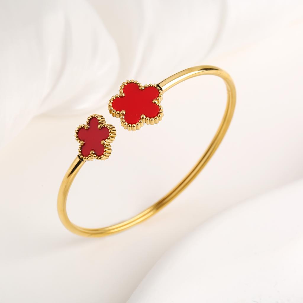 New Creative Stainless Steel Five-Leaf Flower Open Bangle Temperament For Woman Party Birthday Zircon Gift Daily Wear Clover